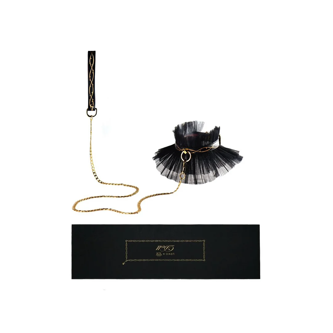 Leather Thorn Choker&Chain Lead - black