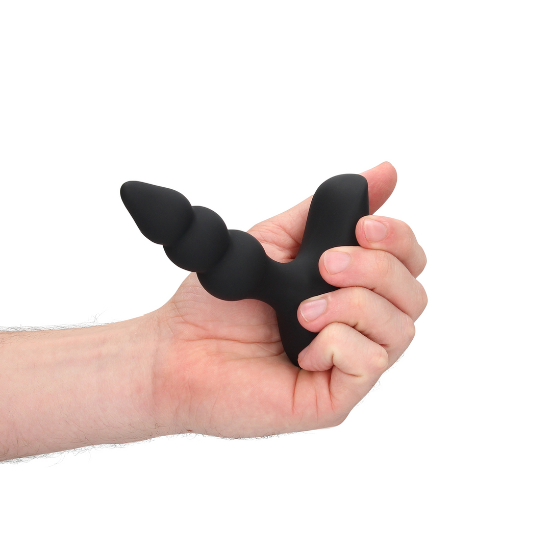 Beaded Vibrating Anal Plug with Remote Control - Licorice Black - Image 10