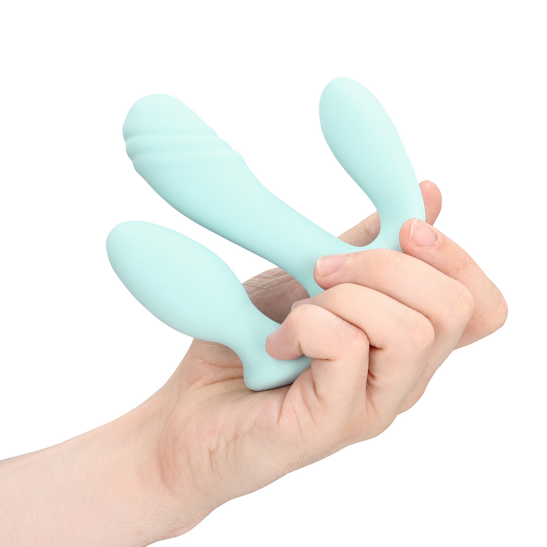 Three-In-One Liquid Silicone Vibrator - Breezy Blue - Image 10