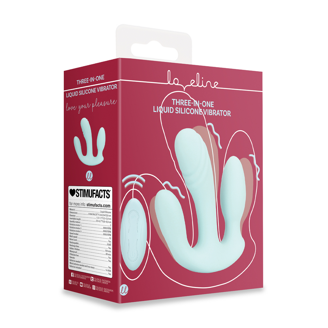 Three-In-One Liquid Silicone Vibrator - Breezy Blue - Image 2