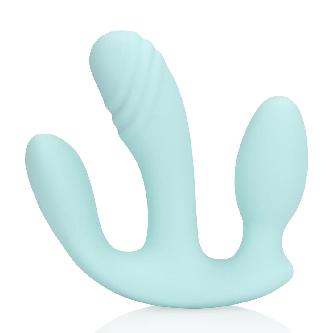 Three-In-One Liquid Silicone Vibrator - Breezy Blue - Image 6