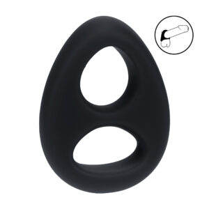 Double Liquid Silicone Cock and Ball Ring - Black