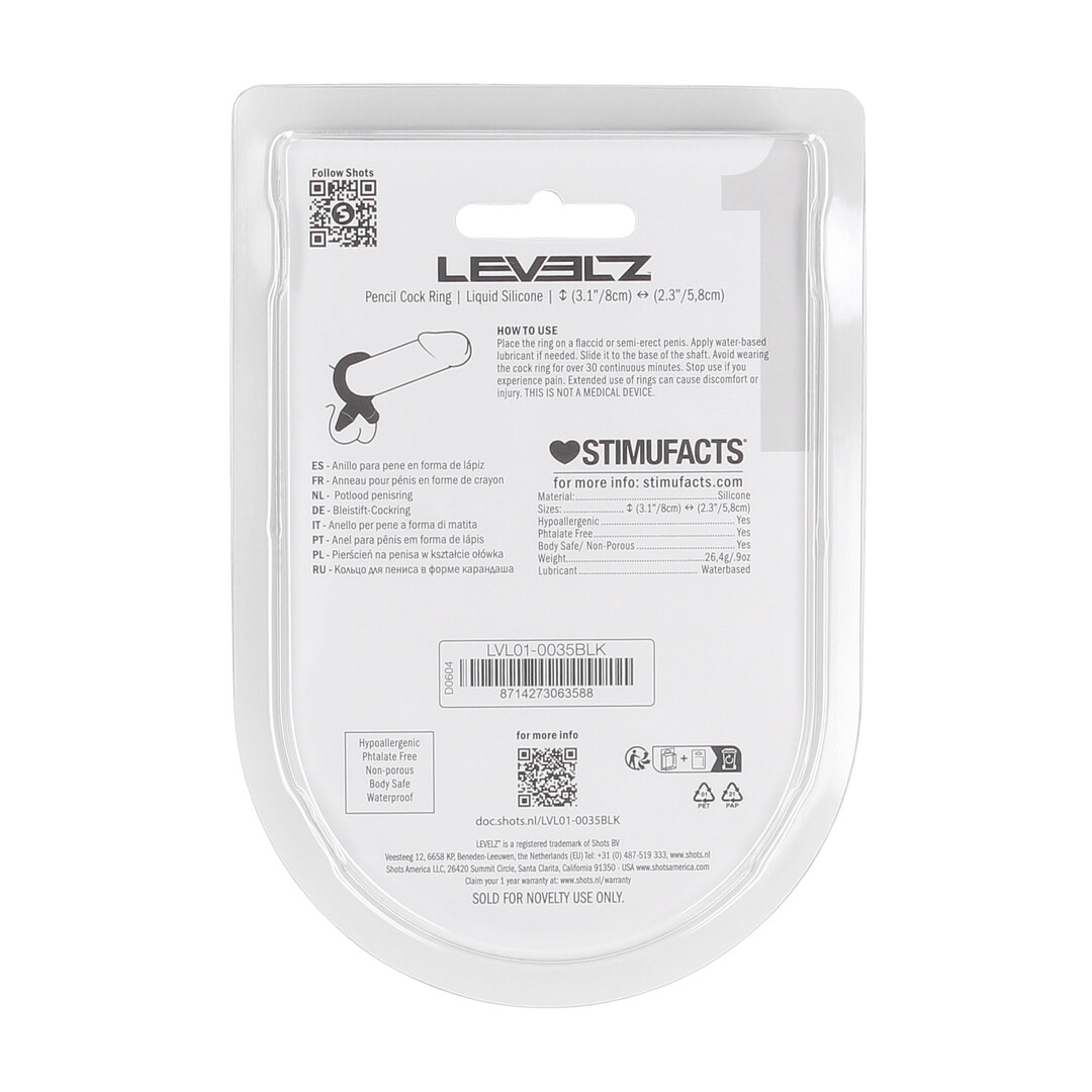 Pencil Liquid Silicone Cockring - Black - Image 3