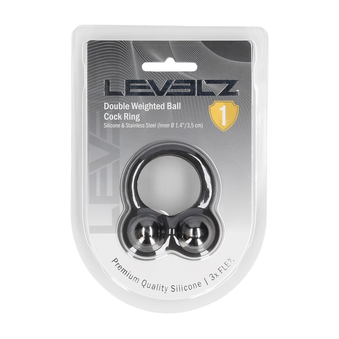 Liquid Silicone Double Weighted Ball Cockring - Black - Image 2