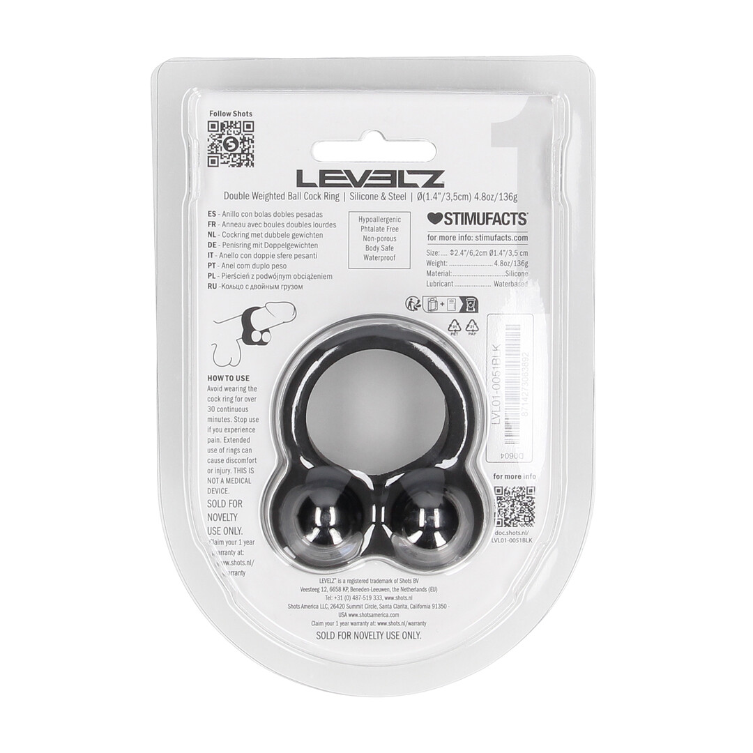 Liquid Silicone Double Weighted Ball Cockring - Black - Image 3