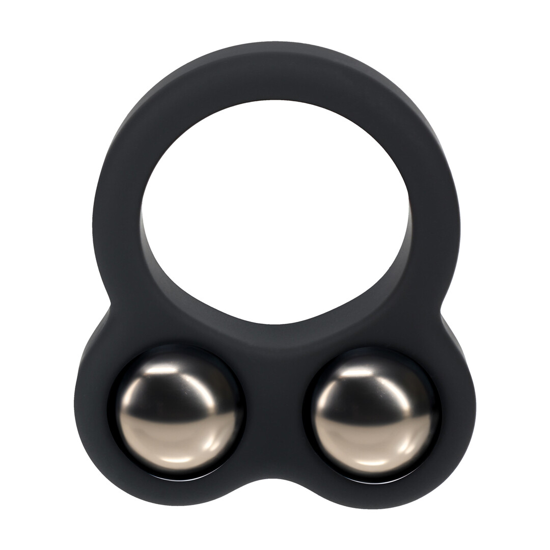 Liquid Silicone Double Weighted Ball Cockring - Black - Image 4