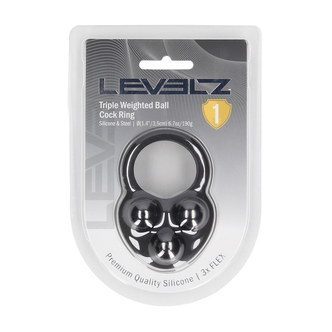 Liquid Silicone Triple Weighted Ball Cockring - Black - Image 2