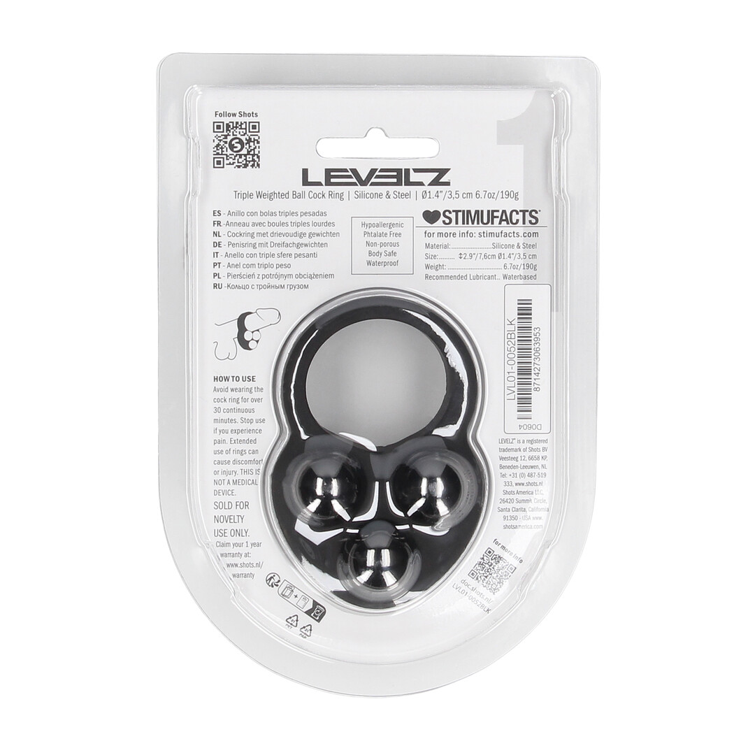 Liquid Silicone Triple Weighted Ball Cockring - Black - Image 3