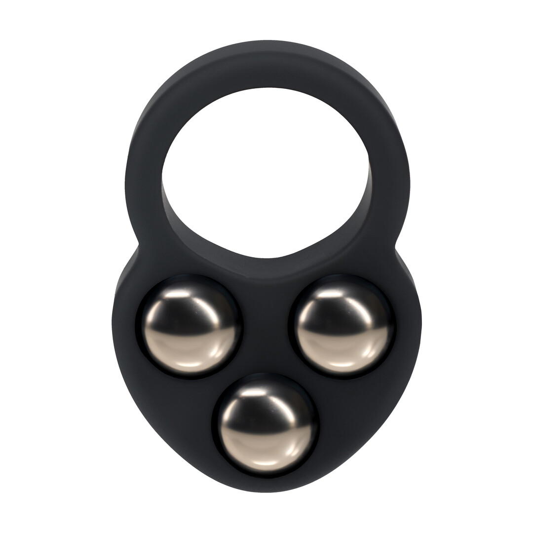 Liquid Silicone Triple Weighted Ball Cockring - Black - Image 4