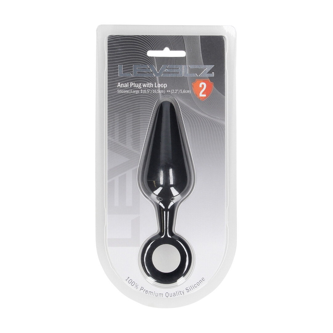 Silicone Anal Plug with Loop - L - Black - Image 2