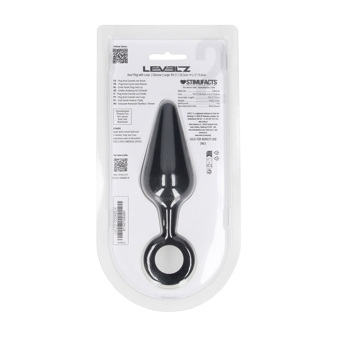 Silicone Anal Plug with Loop - L - Black - Image 3
