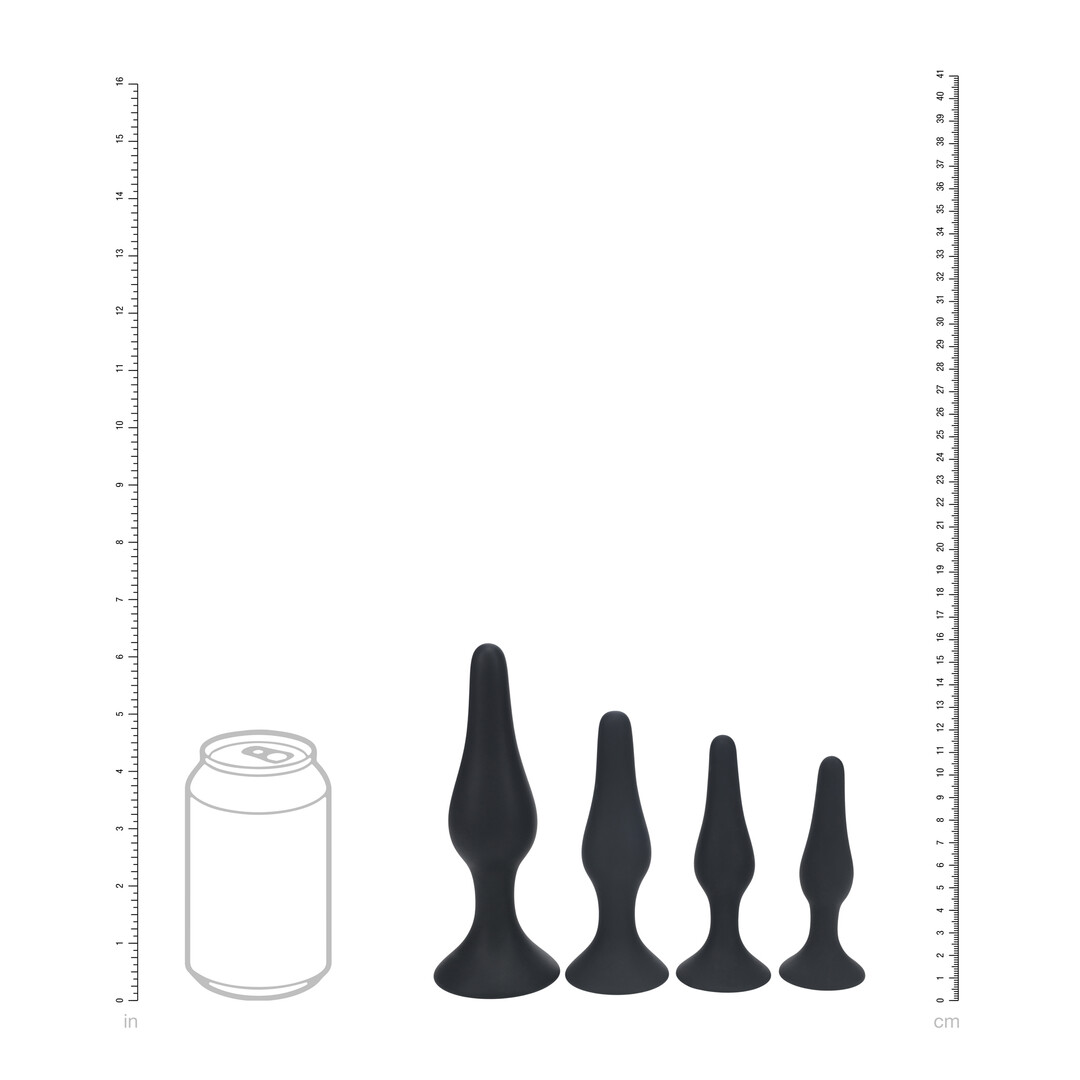 Slim Silicone Anal Plug Set of 4 - S/M/L/XL - Black - Image 5