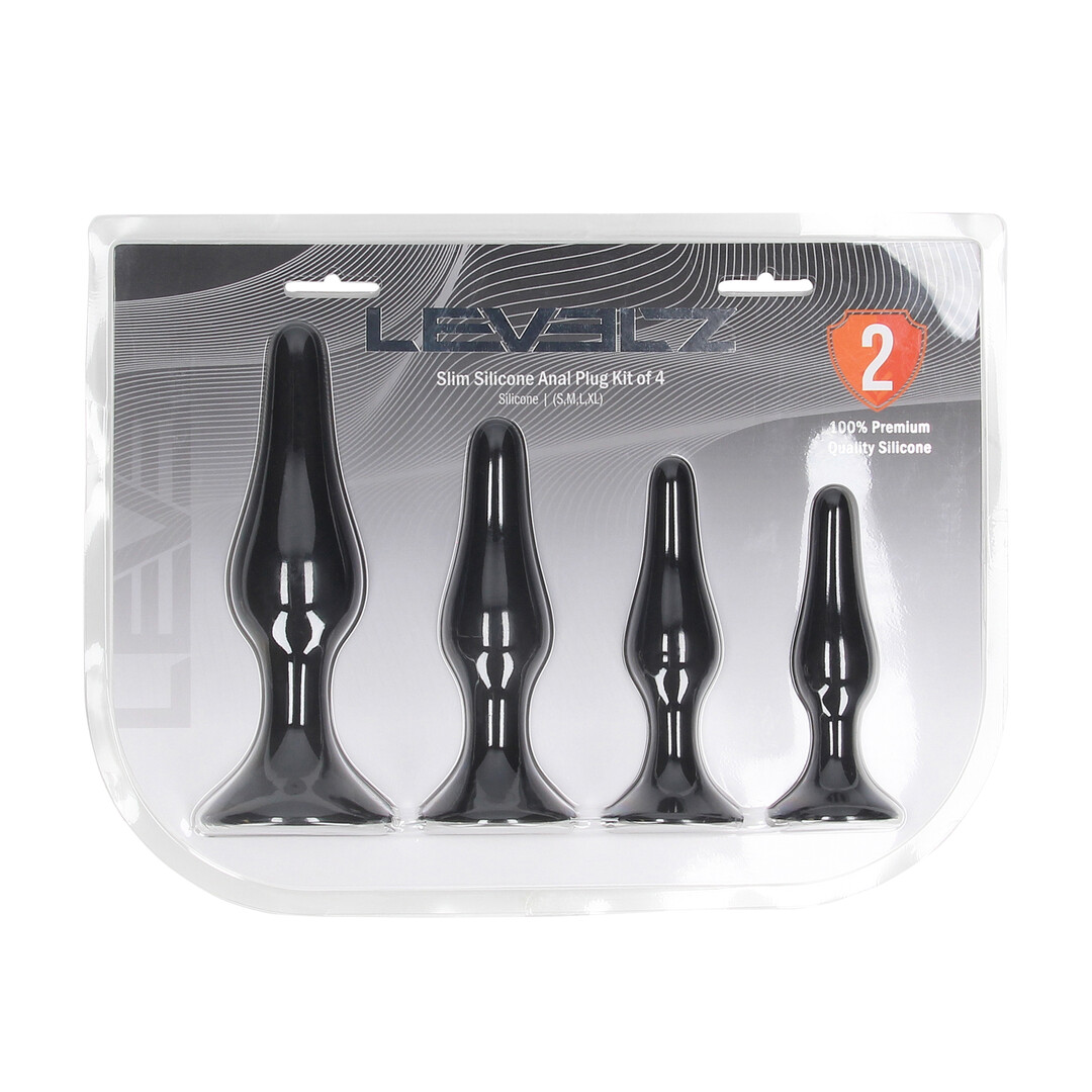 Slim Silicone Anal Plug Set of 4 - S/M/L/XL - Black - Image 2