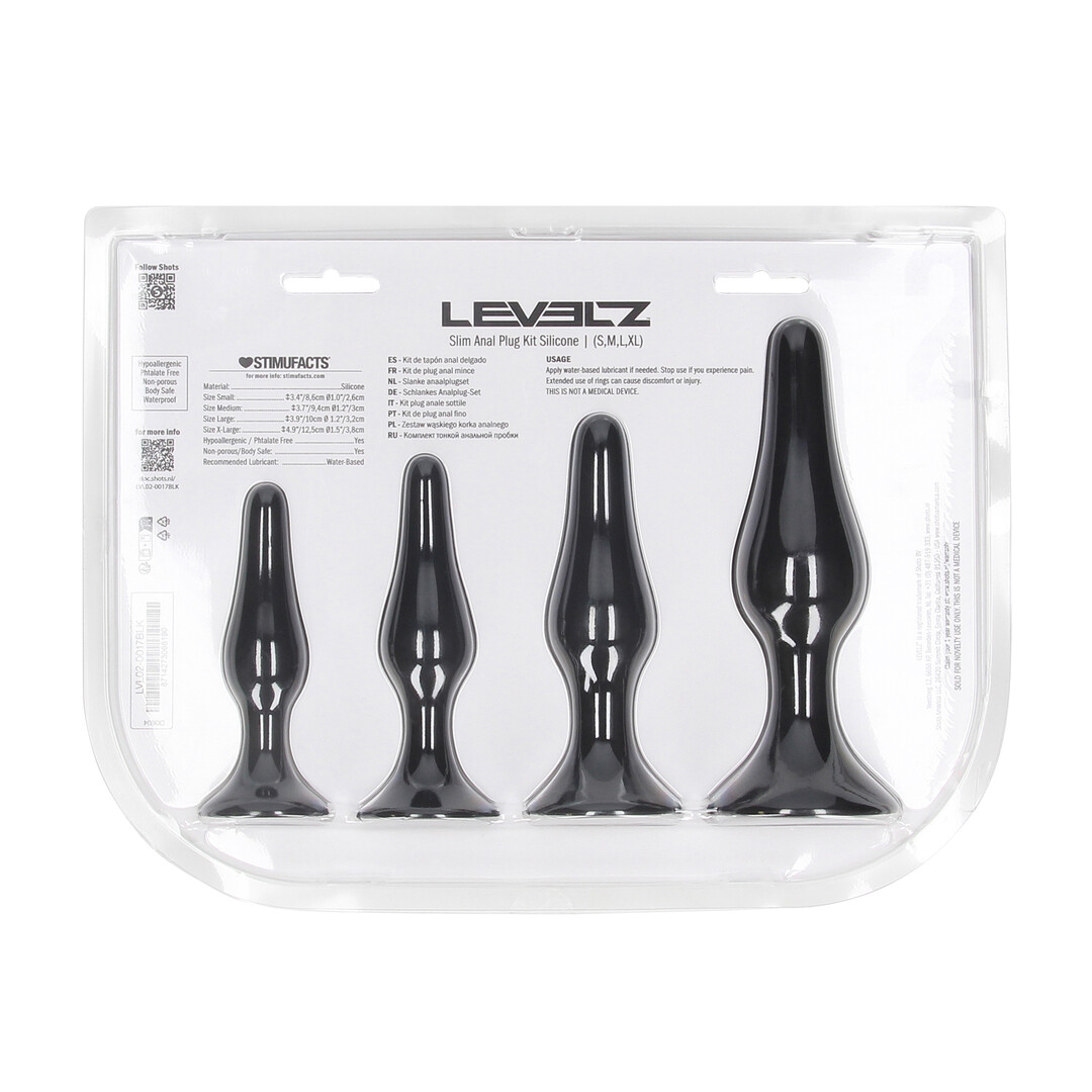 Slim Silicone Anal Plug Set of 4 - S/M/L/XL - Black - Image 3