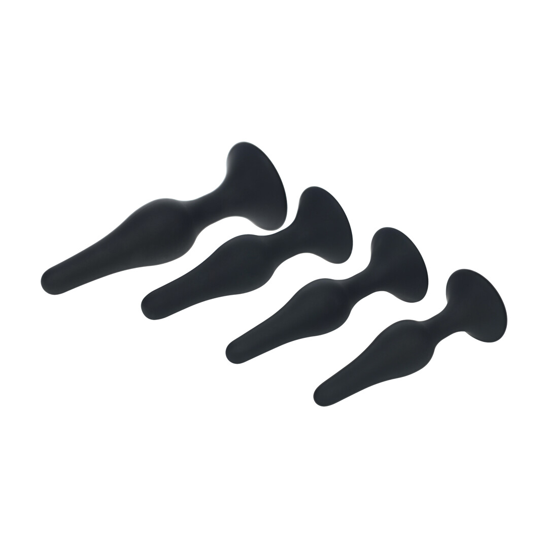 Slim Silicone Anal Plug Set of 4 - S/M/L/XL - Black - Image 4