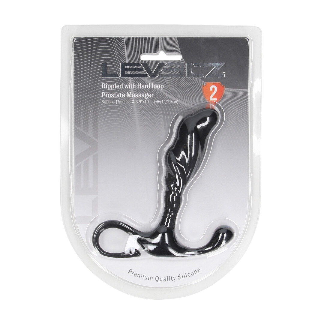 Rippled with Hard Loop Silicone Prostate Massager - M - Black - Image 2