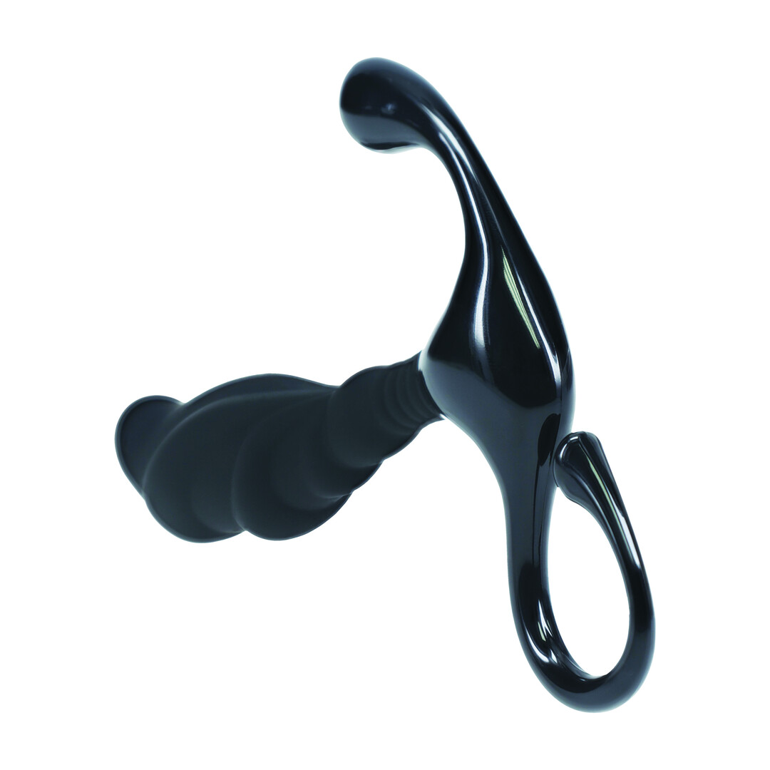 Rippled with Hard Loop Silicone Prostate Massager - M - Black - Image 6