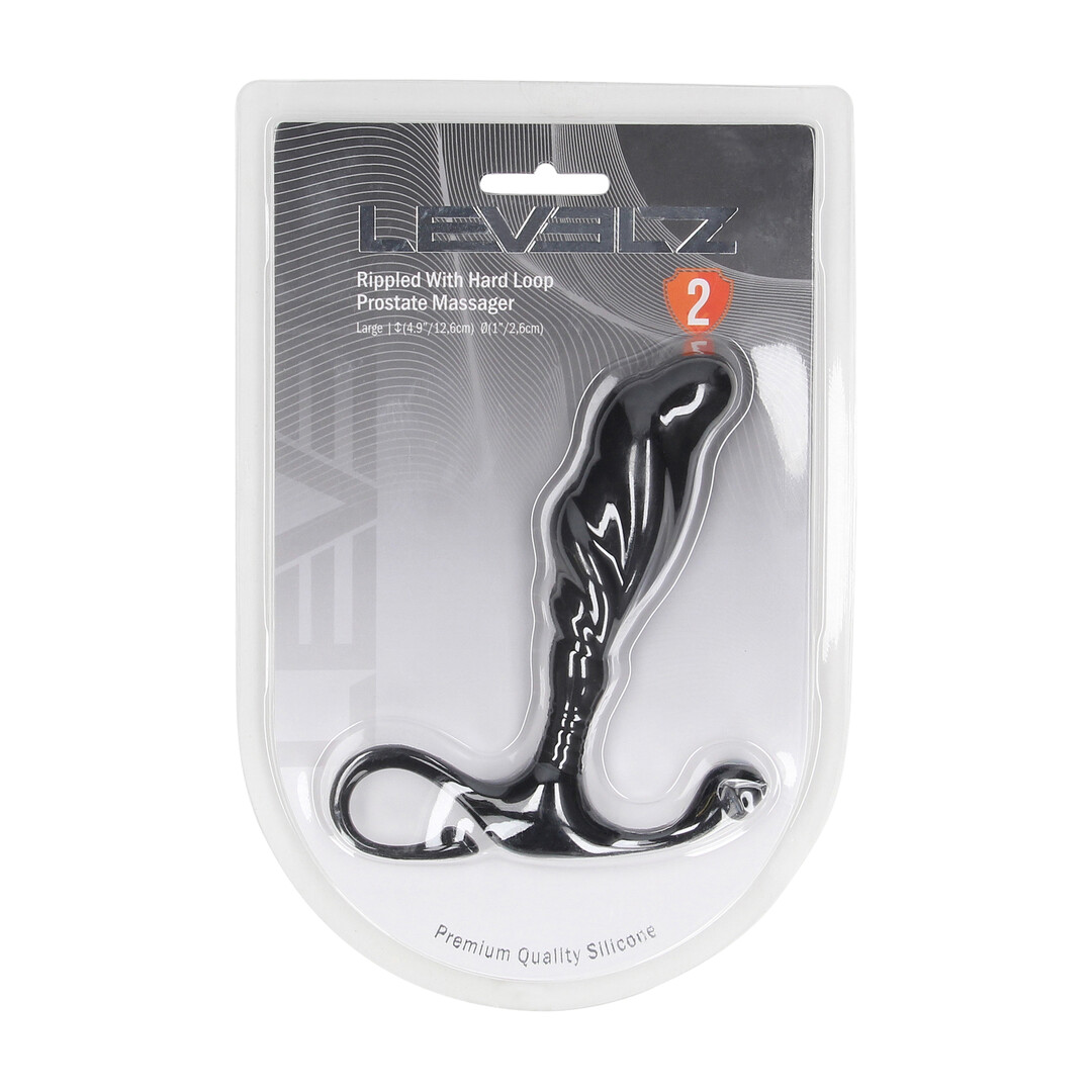 Rippled with Hard Loop Silicone Prostate Massager - L - Black - Image 2