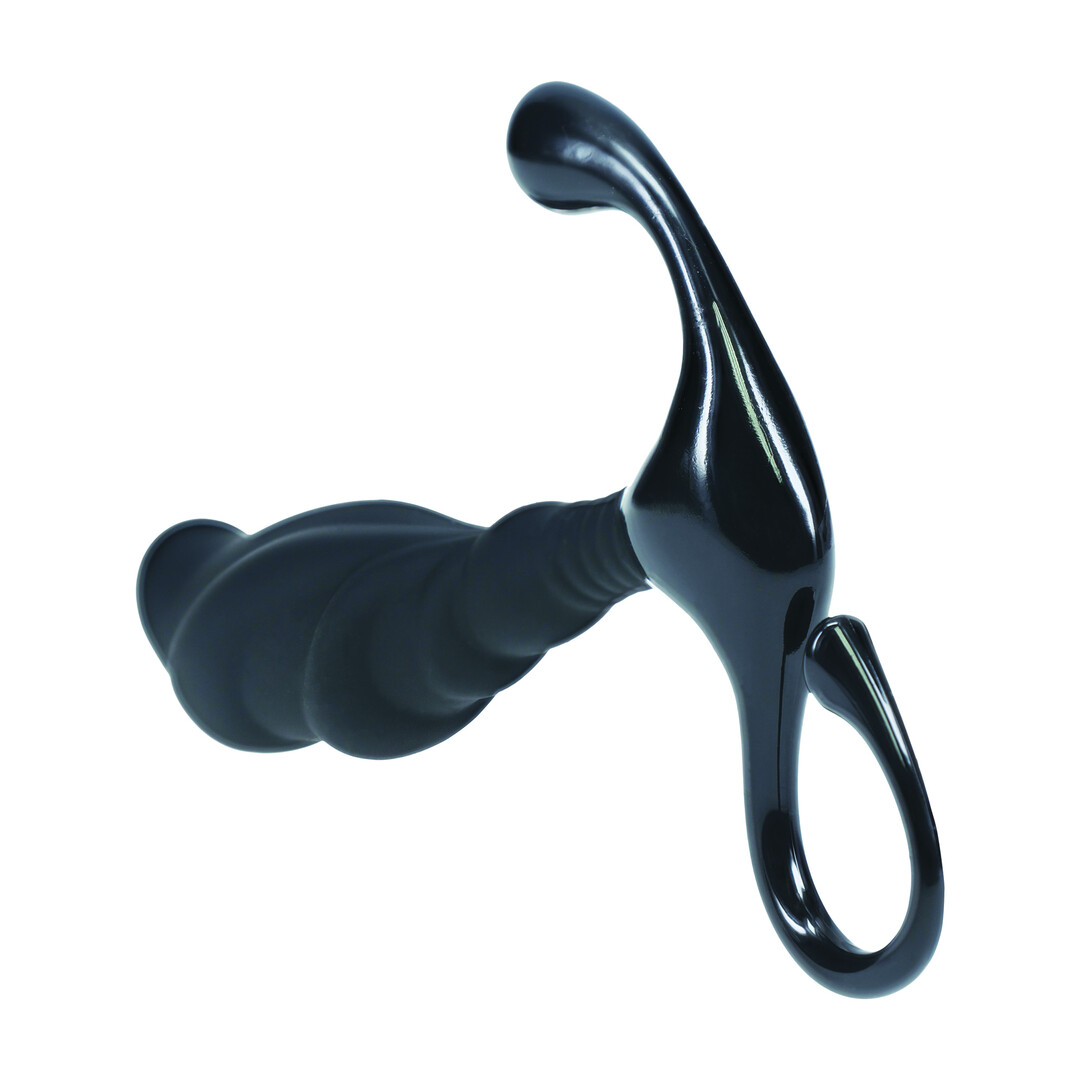 Rippled with Hard Loop Silicone Prostate Massager - L - Black - Image 6