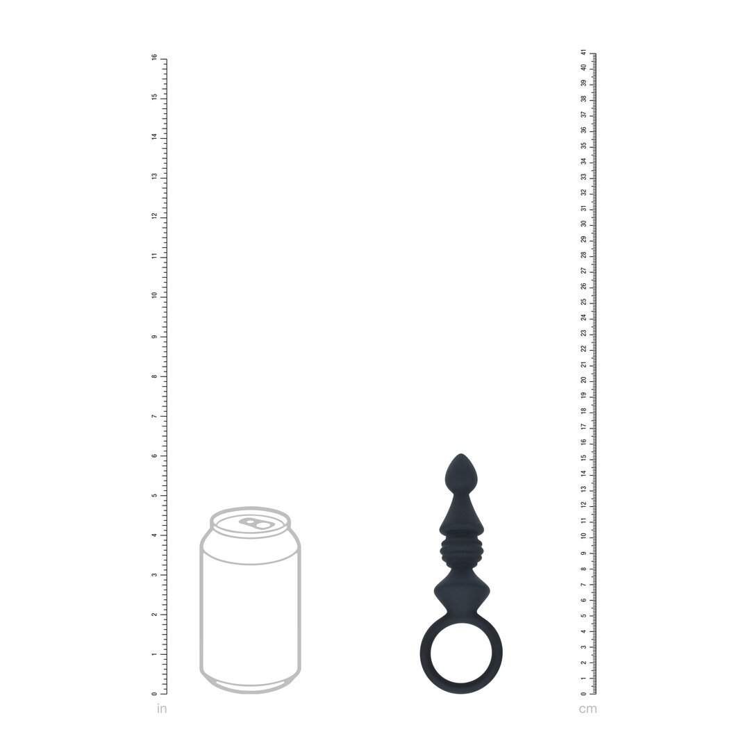 Ribbed Silicone Anal Probe with Loop - Black - Image 5