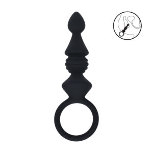 Ribbed Silicone Anal Probe with Loop - Black