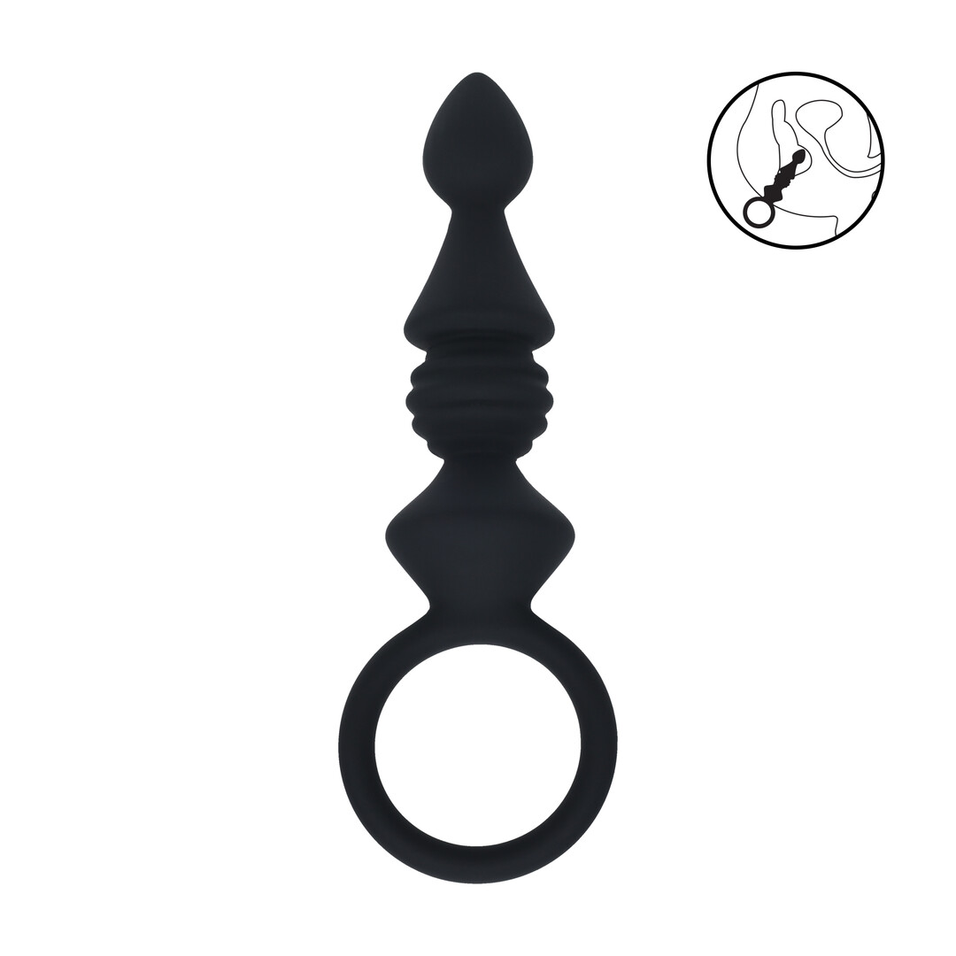 Ribbed Silicone Anal Probe with Loop - Black