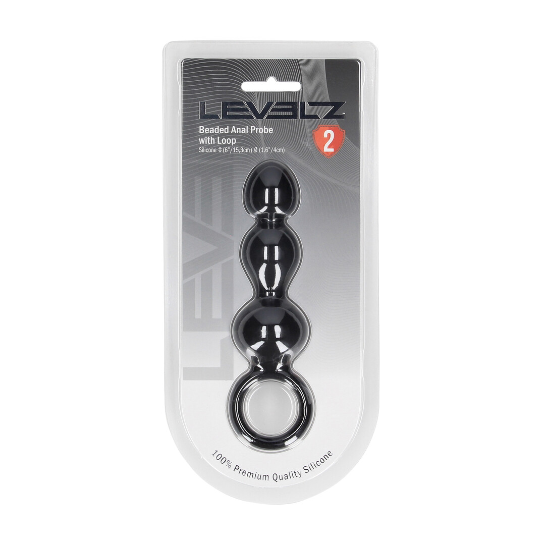 Beaded Silicone Anal Probe with Loop - Black - Image 2