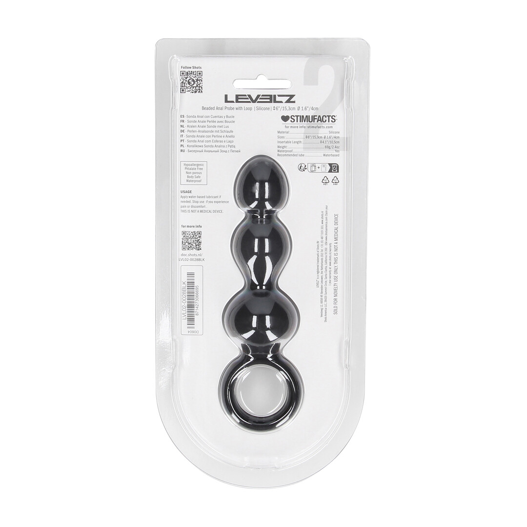 Beaded Silicone Anal Probe with Loop - Black - Image 3
