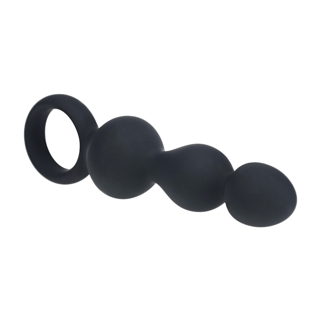 Beaded Silicone Anal Probe with Loop - Black - Image 4