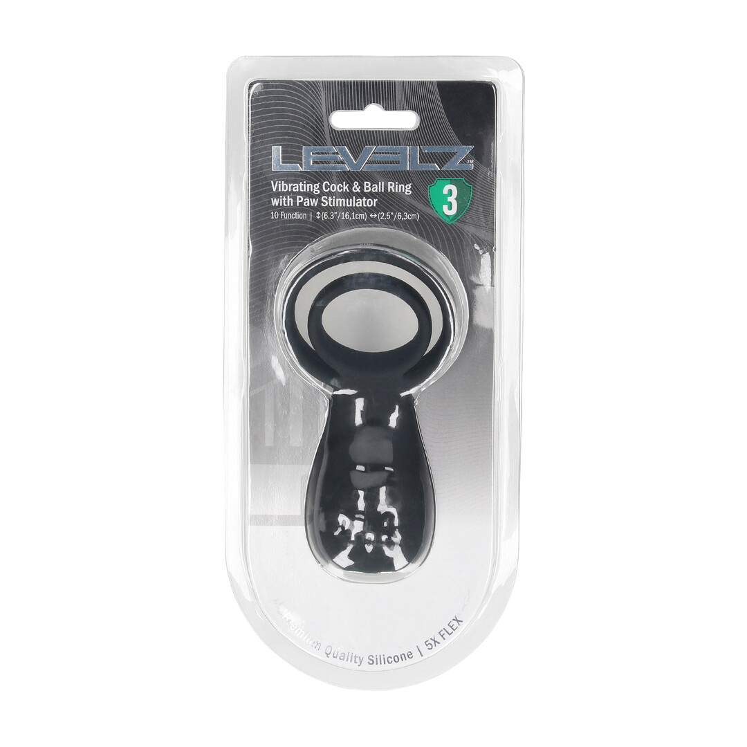 Vibrating Cock and Ball Ring with Paw Stimulator - Black - Image 2