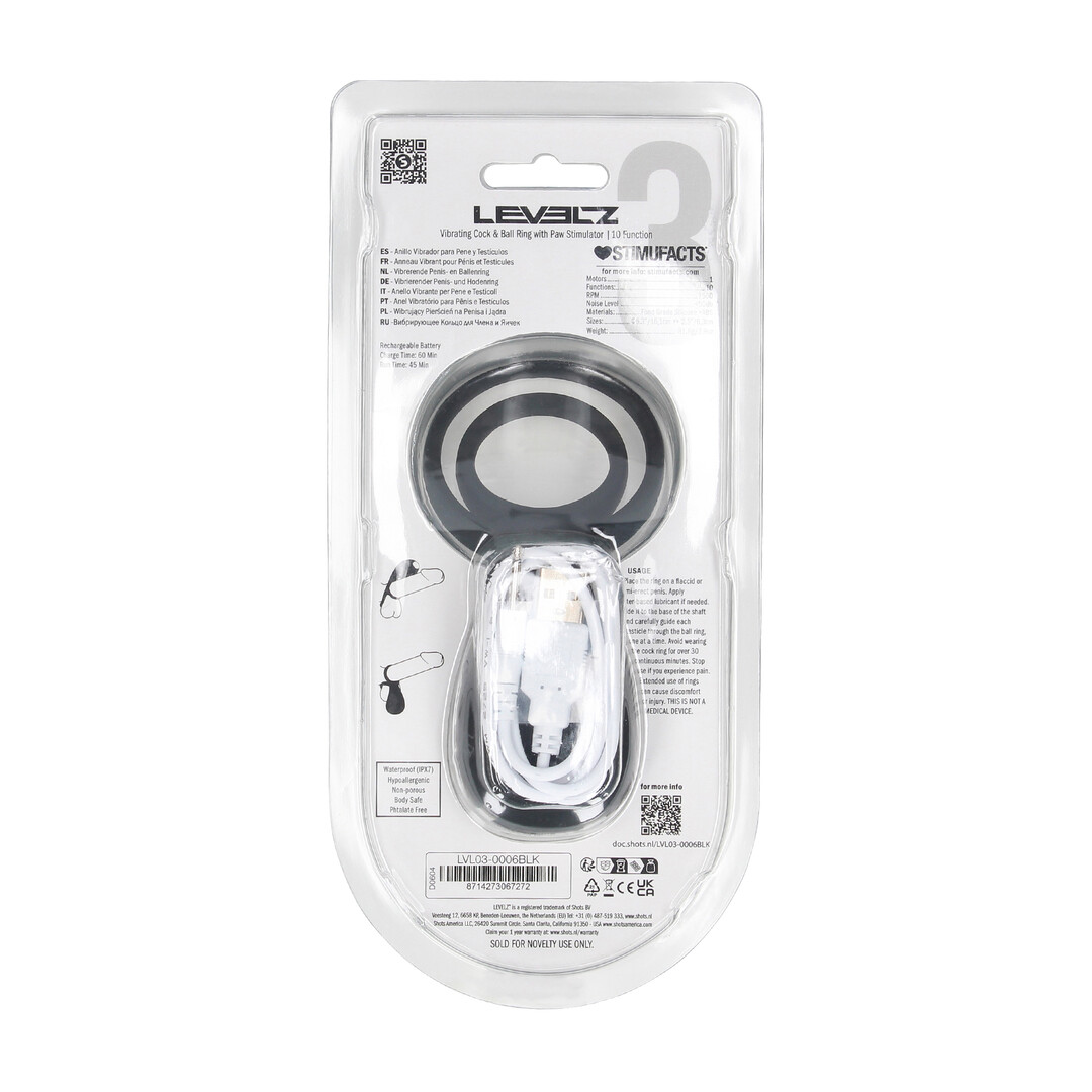 Vibrating Cock and Ball Ring with Paw Stimulator - Black - Image 3