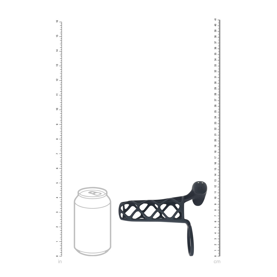 Vibrating Cage Silicone Cock Sleeve and Ball Ring - Black - Image 4
