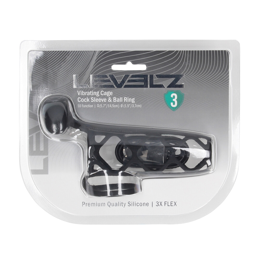 Vibrating Cage Silicone Cock Sleeve and Ball Ring - Black - Image 2