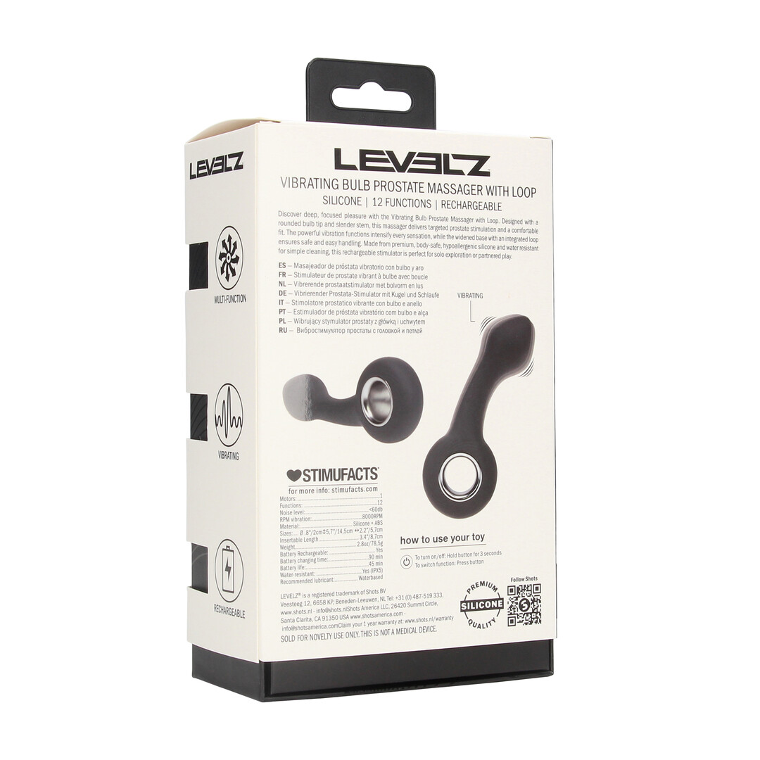 Vibrating Bulb Silicone Prostate Massager with Loop - Black - Image 3