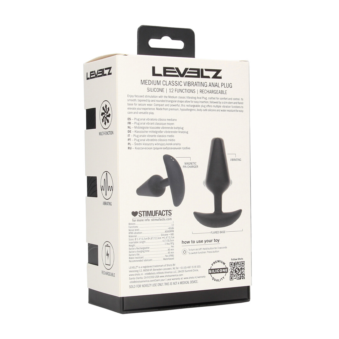 Classic Vibrating Silicone Anal Plug - M - Black - Image 3