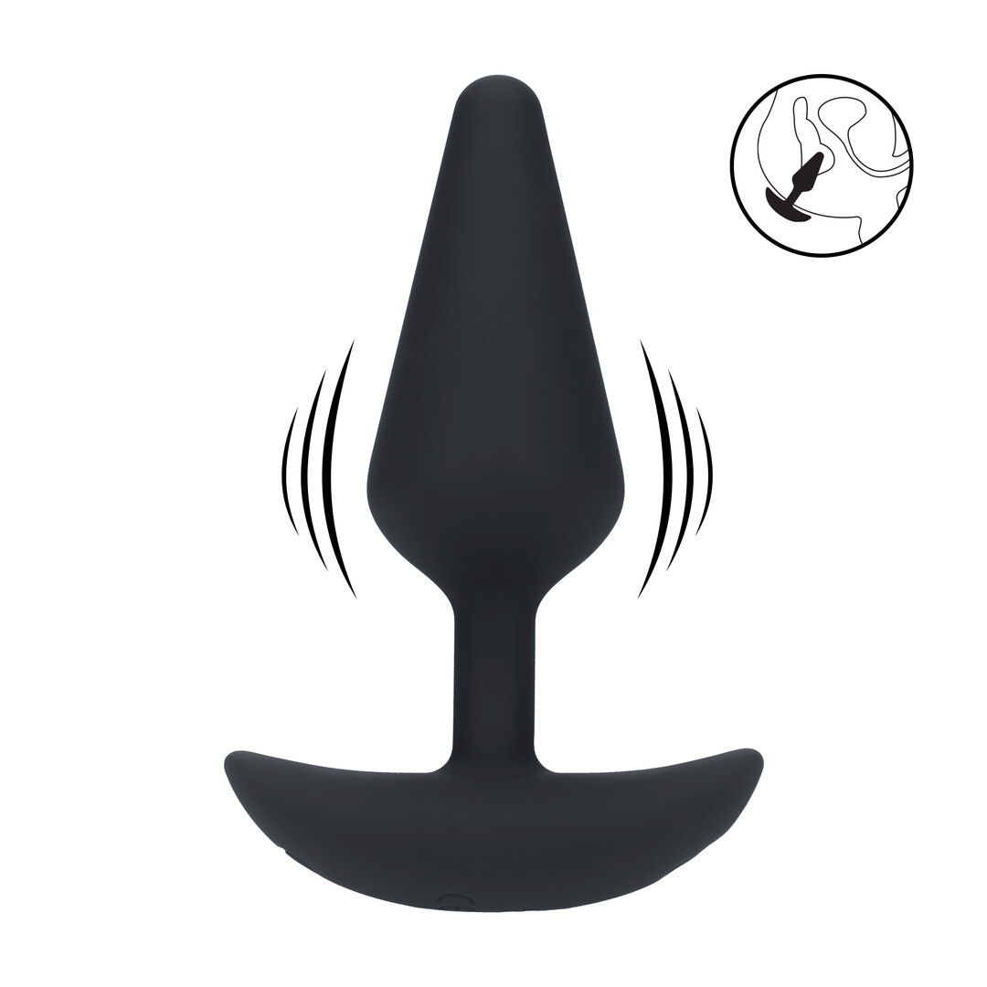 Classic Vibrating Silicone Anal Plug - M - Black
