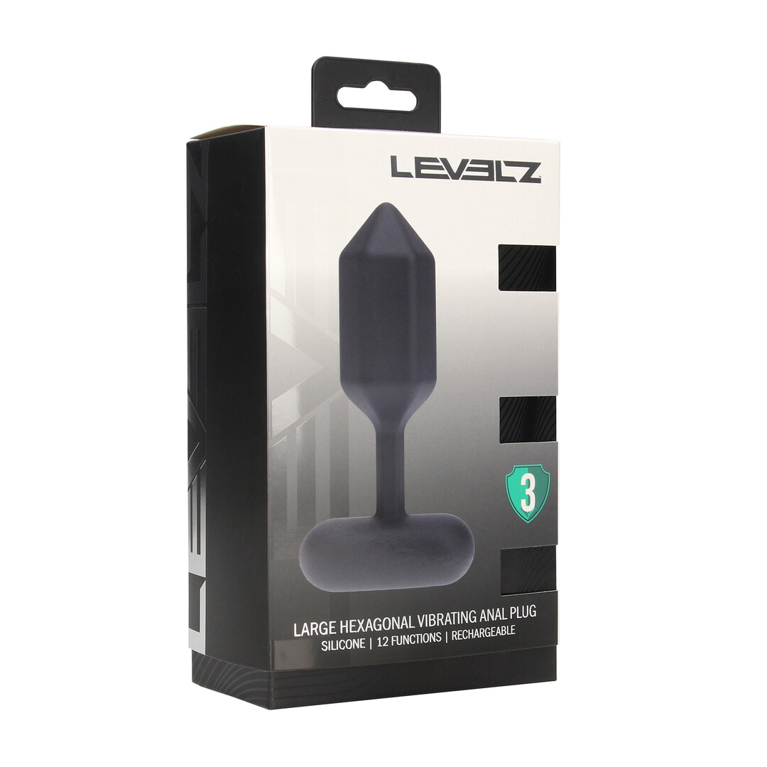 Hexagonal Vibrating Silicone Anal Plug - L - Black - Image 2