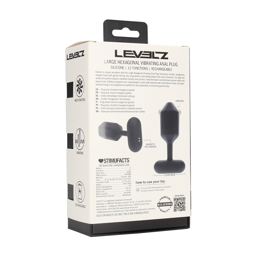 Hexagonal Vibrating Silicone Anal Plug - L - Black - Image 3