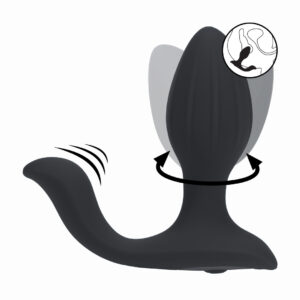 Vibrating and Rotating Silicone Anal Plug with Ball Stimulator - Black