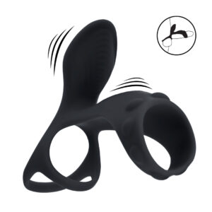Vibrating Silicone Cock and Ball Ring with Shaft Loop - Black
