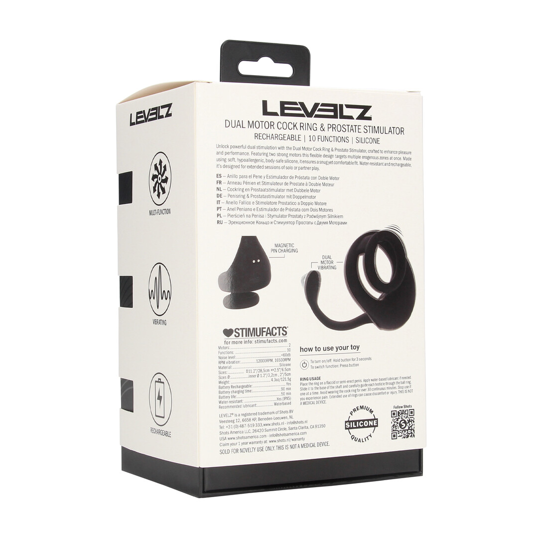 Dual Motor Silicone Cockring with Prostate Stimulator - Black - Image 3