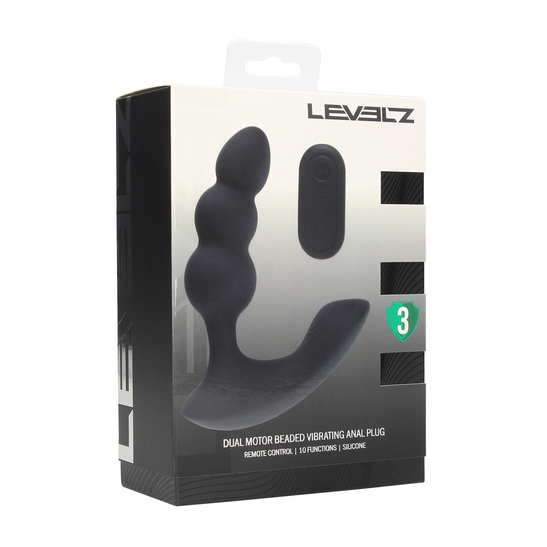 Dual Motor Remote Control Beaded Vibrating Liquid Silicone Prostate Stimulator - Black - Image 2