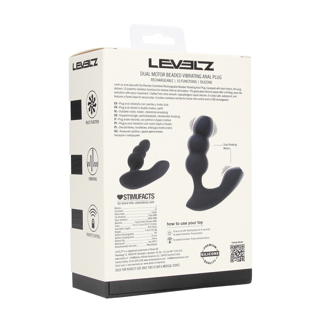 Dual Motor Remote Control Beaded Vibrating Liquid Silicone Prostate Stimulator - Black - Image 3