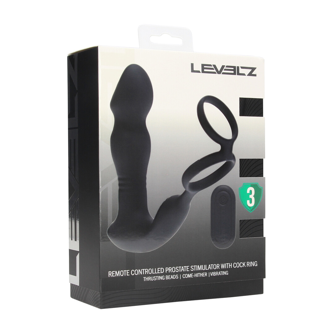 Remote Control Vibrating Thrusting Come-Hither Silicone Prostate Stimulator with Cockring - Black - Image 2