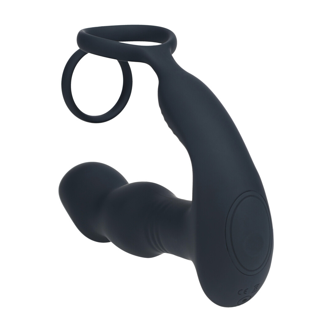 Remote Control Vibrating Thrusting Come-Hither Silicone Prostate Stimulator with Cockring - Black - Image 5