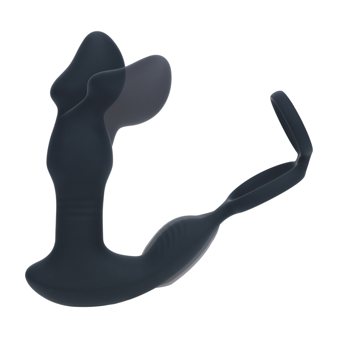 Remote Control Vibrating Thrusting Come-Hither Silicone Prostate Stimulator with Cockring - Black - Image 6