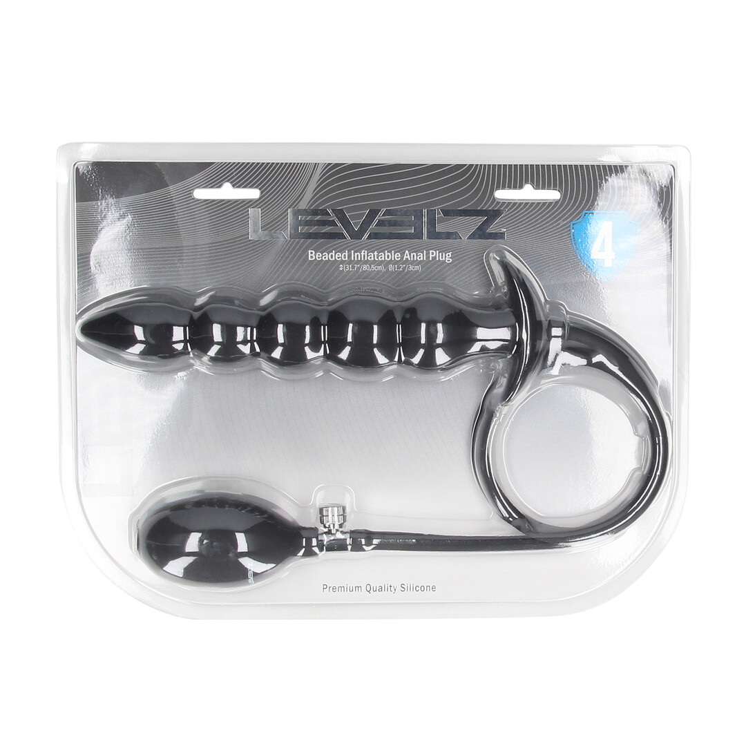 Beaded Inflatable Silicone Anal Plug - Black - Image 2