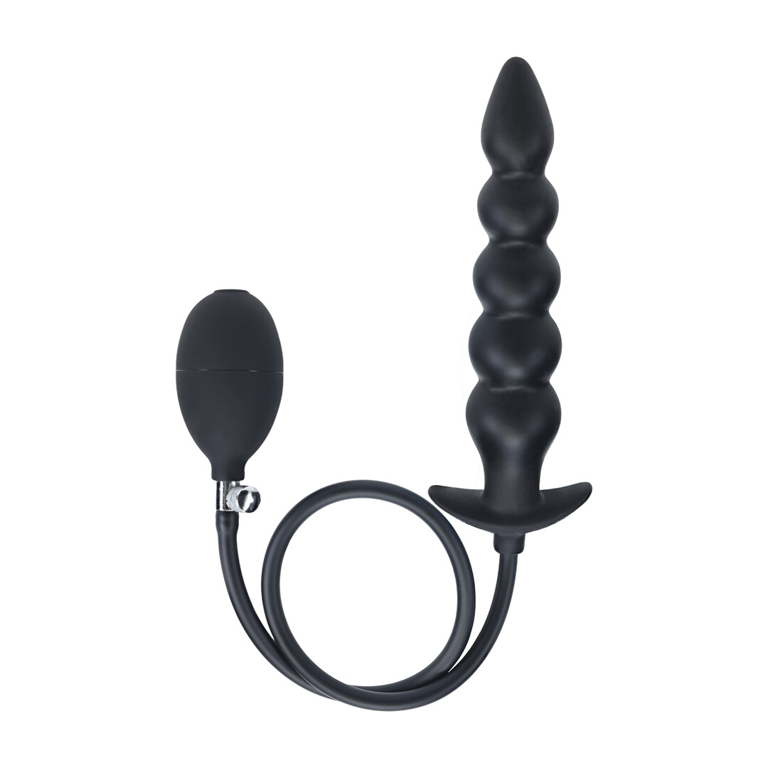 Beaded Inflatable Silicone Anal Plug - Black - Image 5