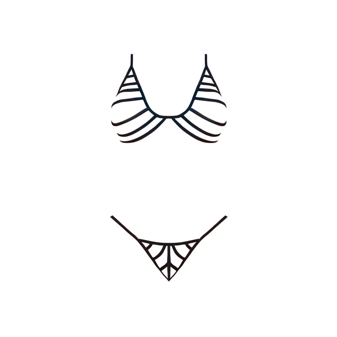Bra and G-String Set with Straps - 2X - Black - Image 5