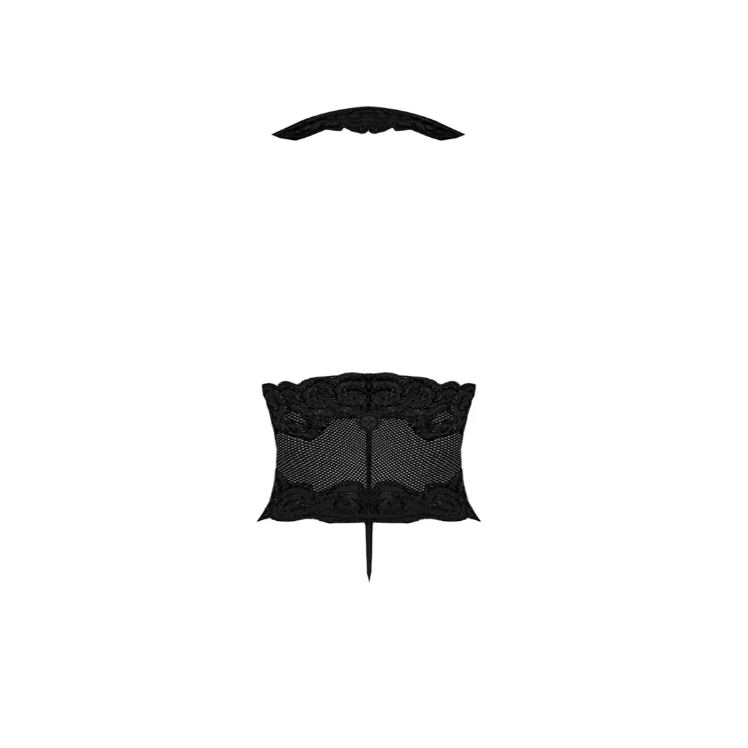 Deep Plunge Halter Teddy - Black - Queen Size